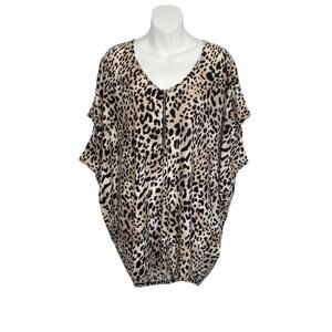 Love 21 Shirt Womens Size Medium Brown Animal Print Dolman Sleeve Casual Top